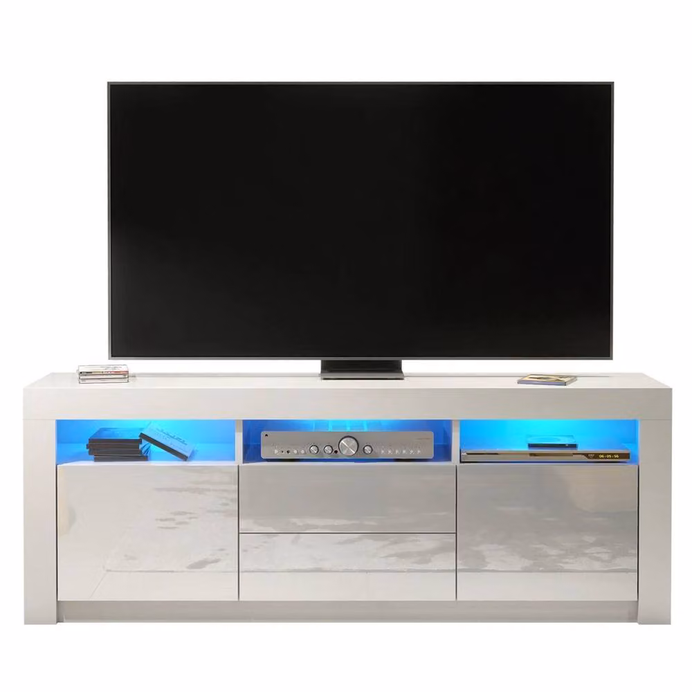 FORGEVIO Modern TV Stand Cabinet with White Matt Body and Grey Gloss Doors – 3