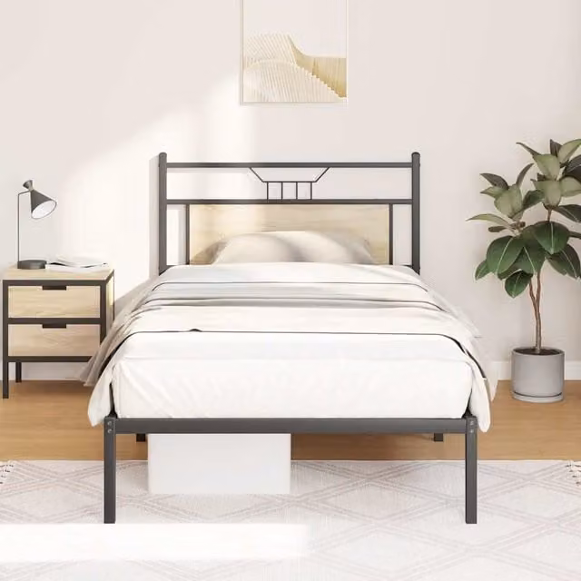 Berkfield Home Sonoma Oak Bed Frame in Brown, W/D/H: 100 x 190 x 30 cm