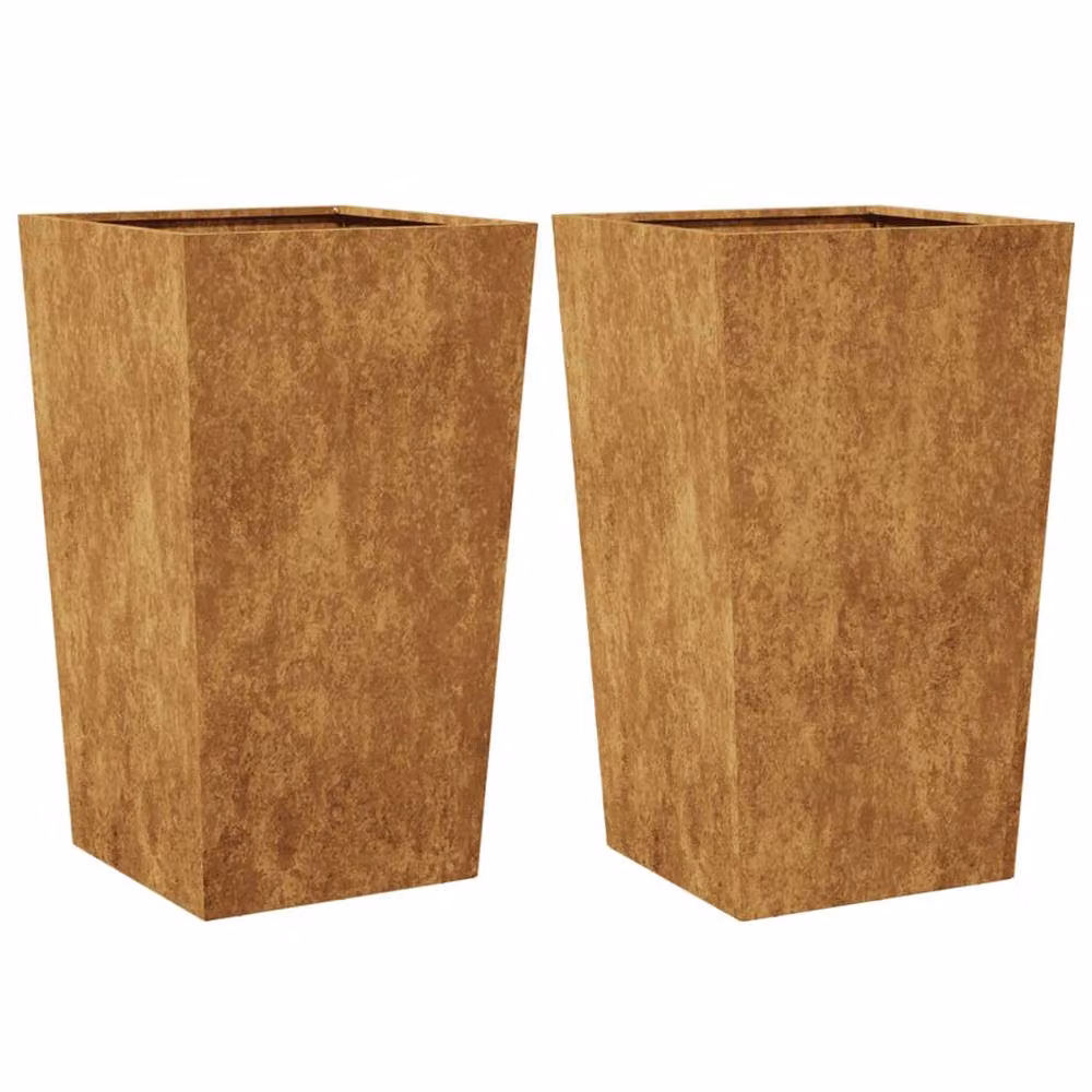 Berkfield Home Garden Corten Steel Planter Tubs in Brown, 2 Pack, W/D/H: 45 x 45 x 75 cm – 3