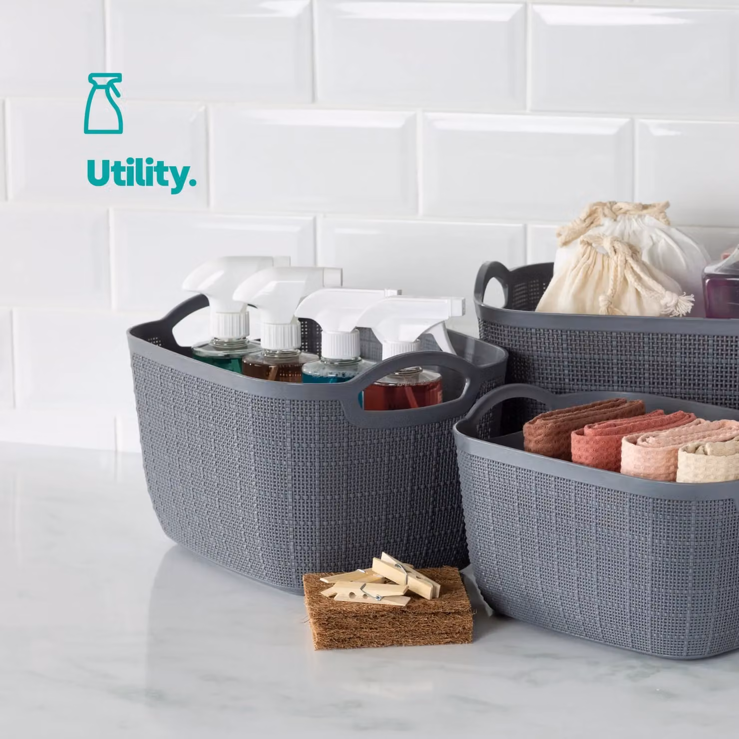 LIVIVO Grey Open Weave Woven Storage Basket with Handles, 11 Litres – 3