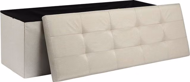 AKA Padded Foldable Storage Ottoman in Beige, W/D/H: 110 x 38 x 38 cm