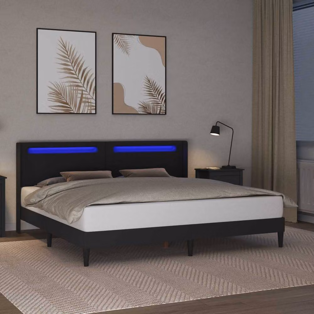 Berkfield Home Black Faux Leather Bed Frame with Under-Bed LED Strip Lights, W/D/H: 180 x 200 cm – 4