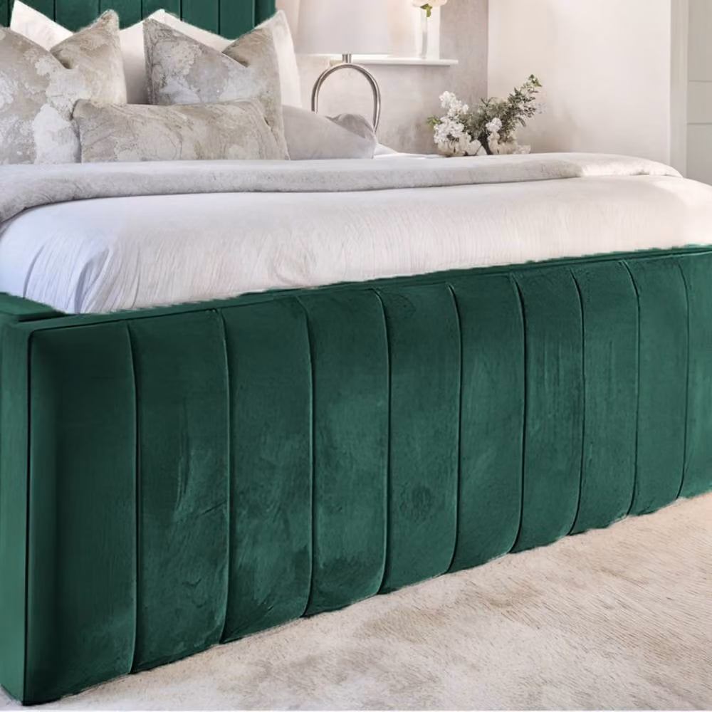 UK Bed Furniture Geneva Upholstered Velvet Bed Frame in Green, W/D/H: 140 x 200 cm – 3
