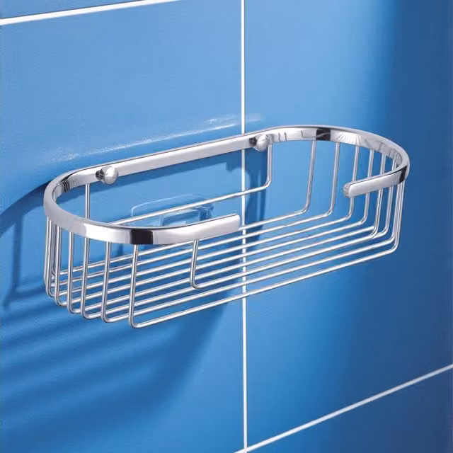 Showerdrape Clasico Wall Mounted Stainless Steel Oval Bottle Basket in Silver – 1