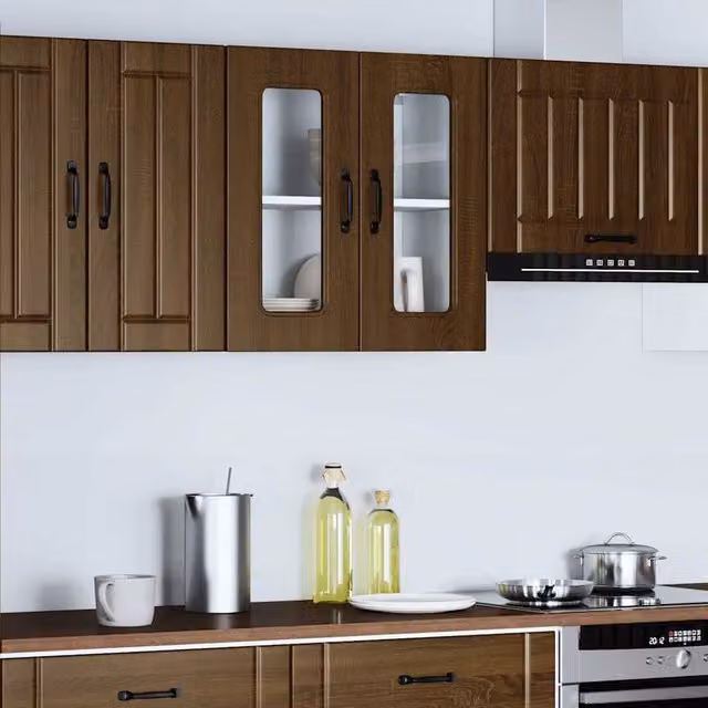Berkfield Home Kalmar Wall Mounted Kitchen Cabinet with Glass Doors in Brown Oak