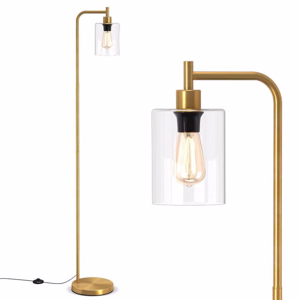 Costway Industrial Floor Lamp with Transparent Glass Lampshade in Gold/Brass – 5