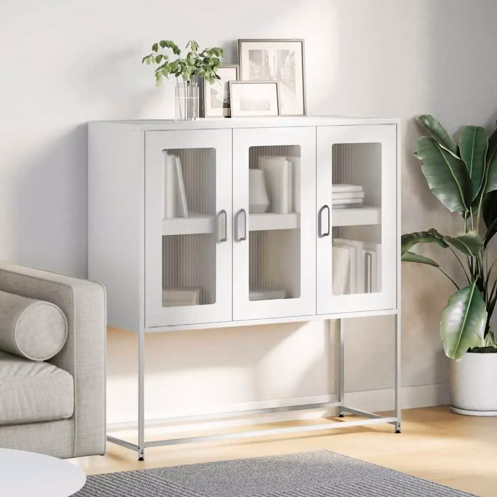 Berkfield Home Industrial Sideboard in White Matt Metal, W/D/H: 100.5 x 39 x 107 cm – 2