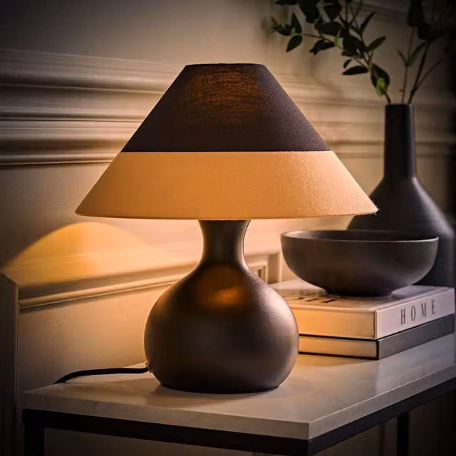 ValueLights Rupert Modern Table Lamp with Two Tone Fabric Cone Shade in Black and Multicolour