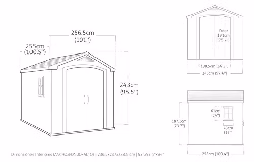 Keter Factor Outdoor Plastic Garden Storage Shed with Wood-Effect Exterior, Double Doors and Ventilation Grills, Beige, W/D/H: 255 x 256.5 x 243 cm – 3