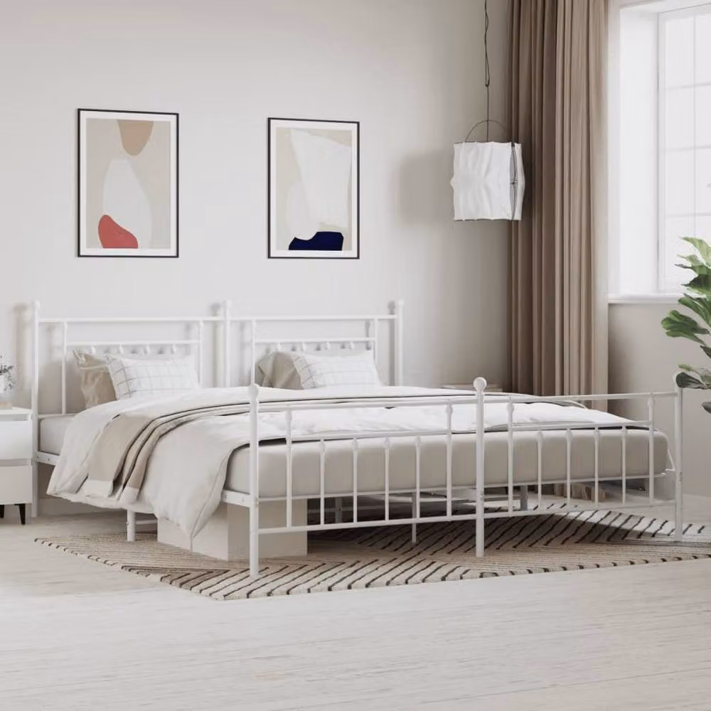 Berkfield Home Metal Bed Frame with Headboard and Footboard in White 200 x 200 cm – 2