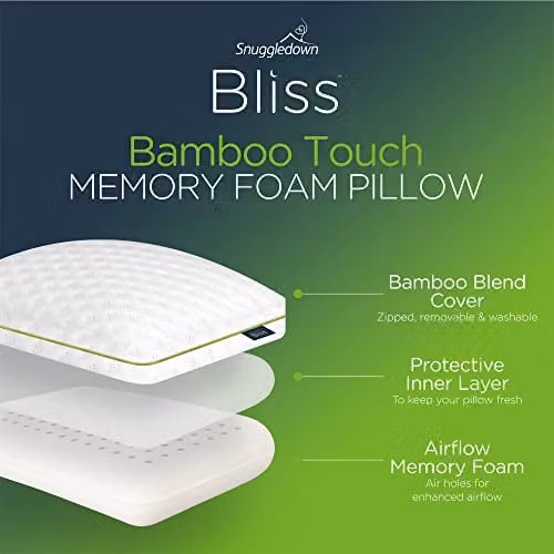 Snuggledown Bamboo Memory Foam Orthopedic Pillow with Firm Support for Side Sleepers, White, W/H: 64 x 38 cm – 5