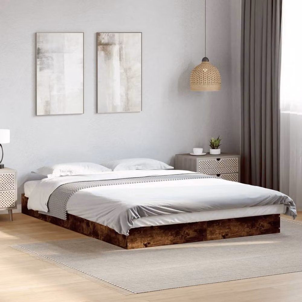 Berkfield Home Modern Bed Frame in Smoked Oak Brown, W/D/H: 140 x 200 x 143 cm – 2