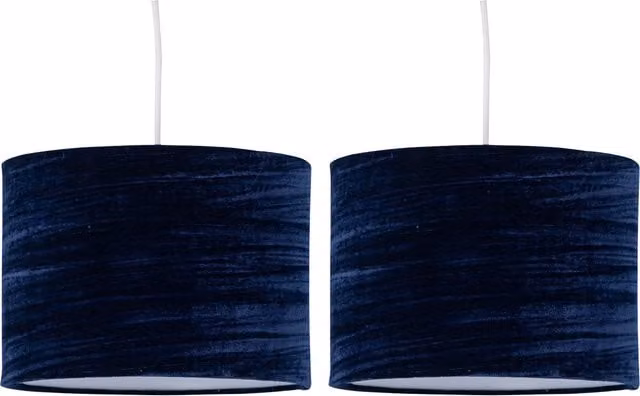 First Choice Lighting Set of 2 Navy Blue Velvet Easy Fit Fabric Cylinder Pendant Shades
