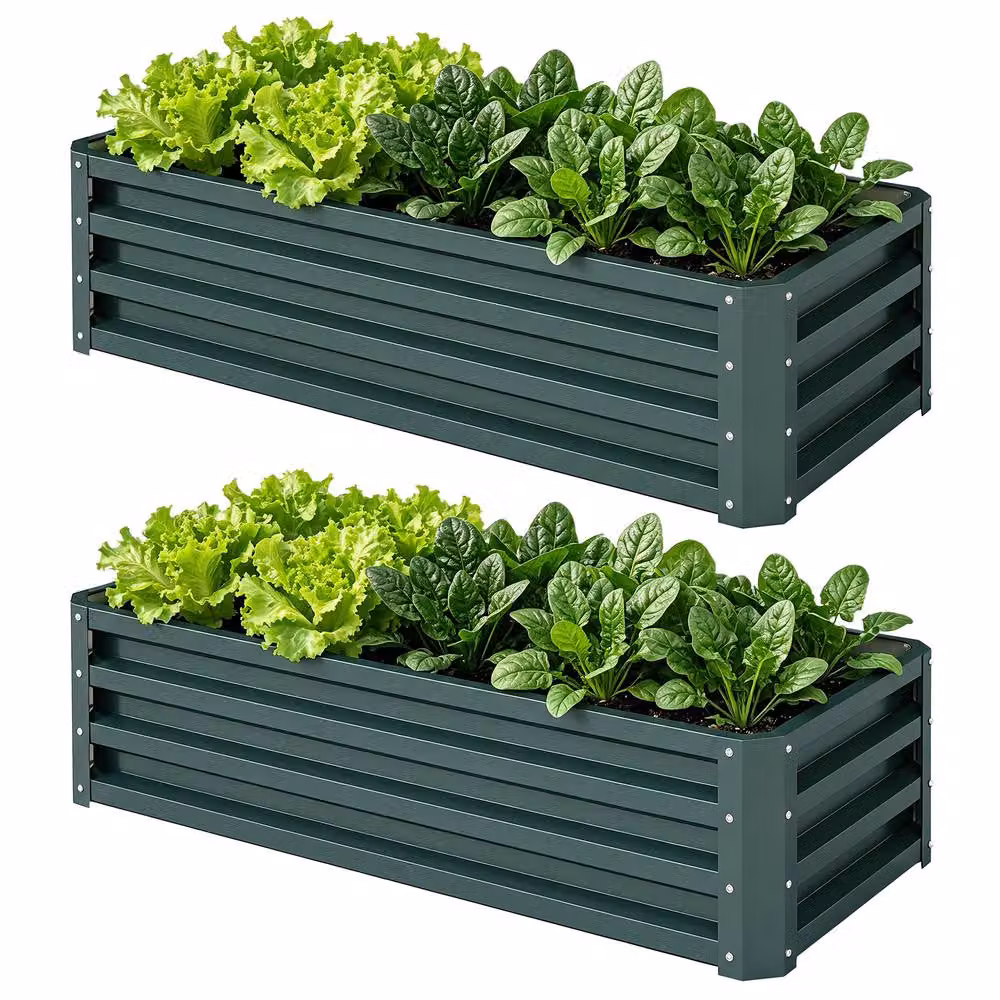 STILVORA Set of 2 Green Steel Planter Boxes, W: 100 cm, D: 50 cm, H: 30 cm – 3