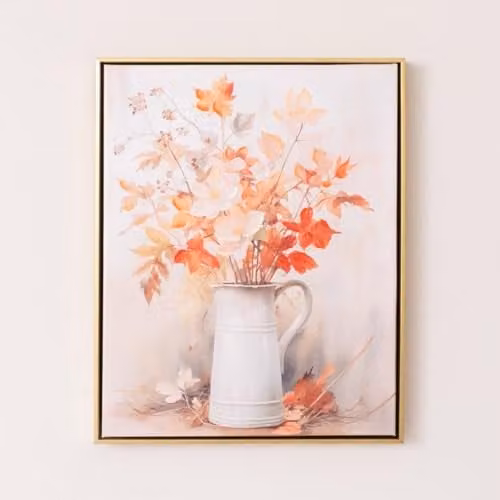 Melody Maison Vintage Orange Floral Autumn Framed Wall Art, W: 50 cm, H: 40 cm, Gold