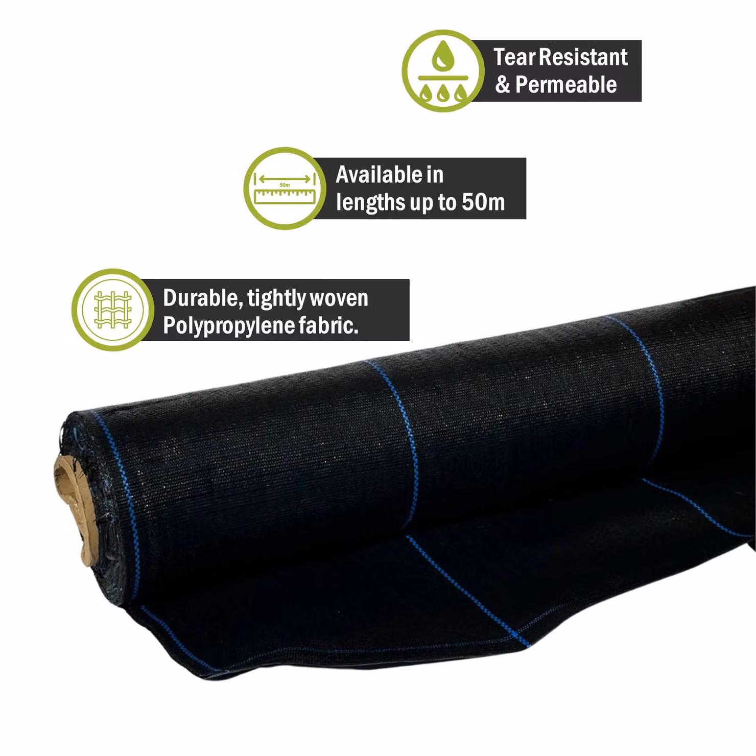 Pegdev Durable Polywoven Groundcover Fabric, Black, 9m x 1m – 2