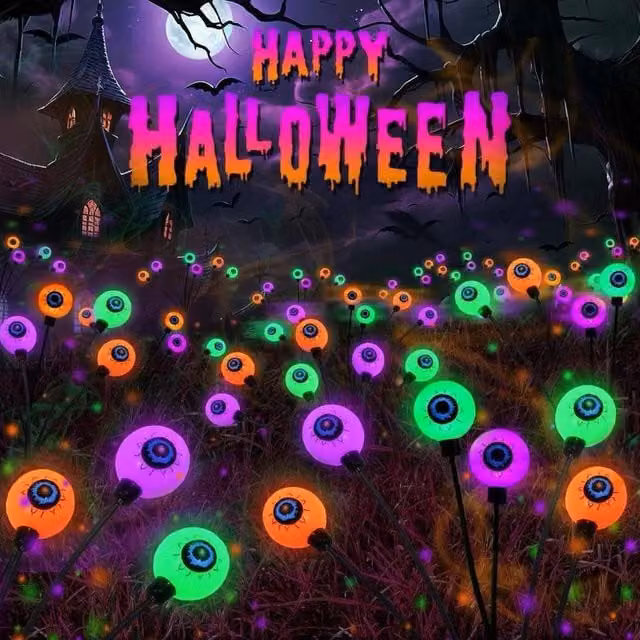 Garwarm Solar Halloween Decorations with 36 Multicolour LED Eyeball Lights for Outdoor Garden Use
