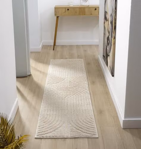 Desire Rugs Isabella Scandi Boho Geometric Hallway Runner Rug, Beige and White, W: 60 cm, L: 220 cm – 1