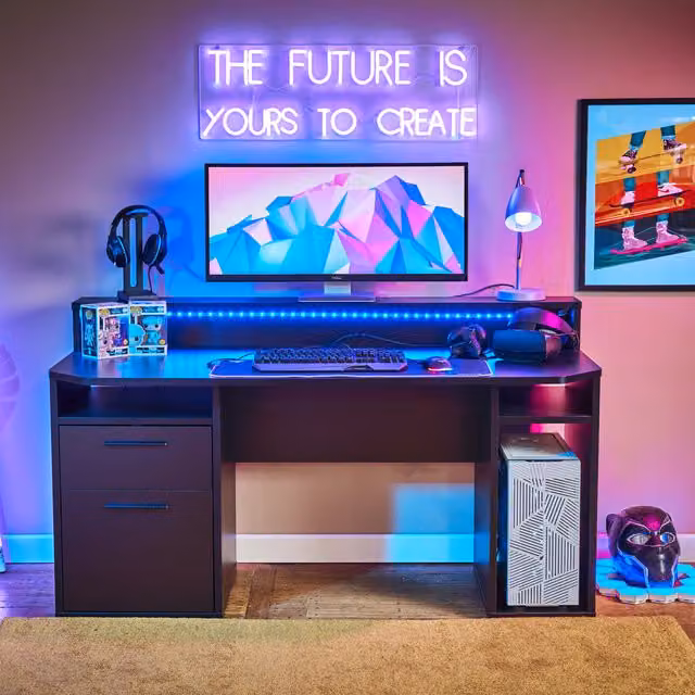 Rest Relax Warrior Gaming Desk in Black with RGB LED Lights