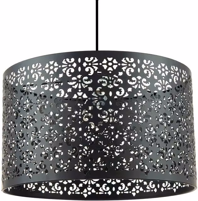 Happy Homewares Moroccan Designed Black Metal Round Pendant Shade with Floral Decor, Diameter: 40 cm – 1