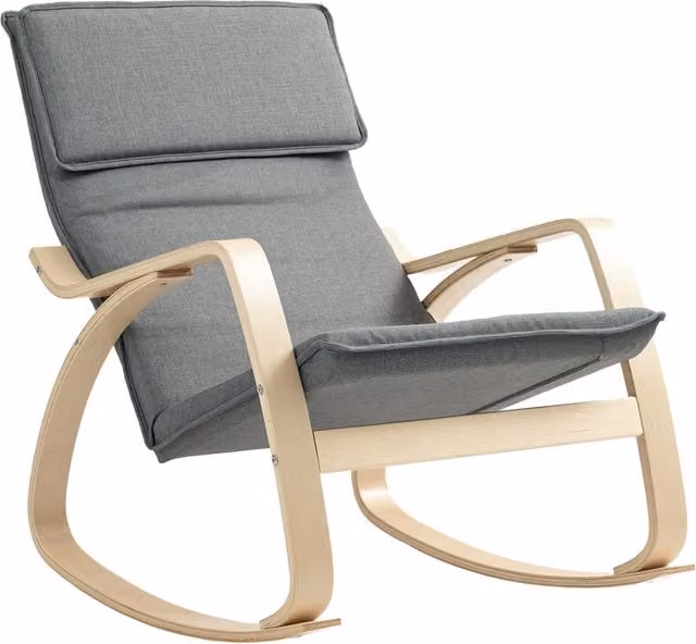 HOMCOM Grey Fabric Relaxing Rocking Chair with Headrest and Armrests