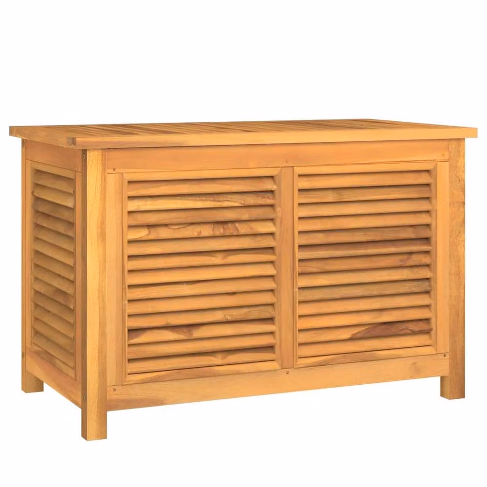 Berkfield Home Garden Storage Box with Bag in Brown Solid Teak Wood, W/D/H: 90 x 50 x 58 cm – 2