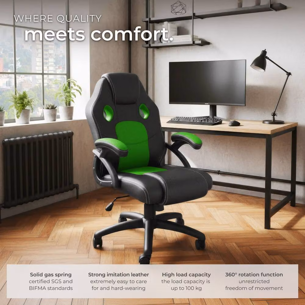 tectake Mike Gaming Chair in Green with Synthetic Leather and Fabric Finish – 8
