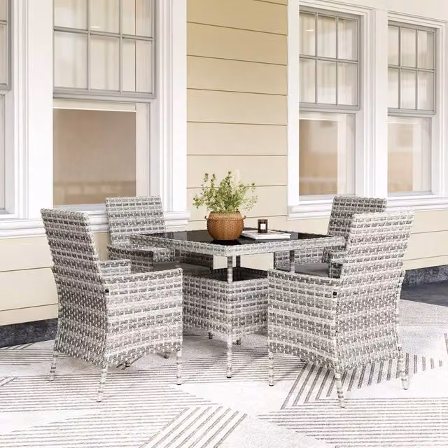 OUTSUNNY 4 Seater Rattan Garden Furniture Set with Cushions in Mixed Grey – 1