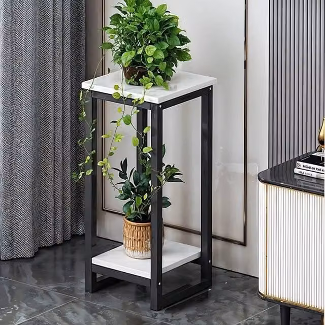 FORGEVIO 2-Tier Modern White Floor Plant Stand, H 60 cm x W 30 cm x D 30 cm – 1