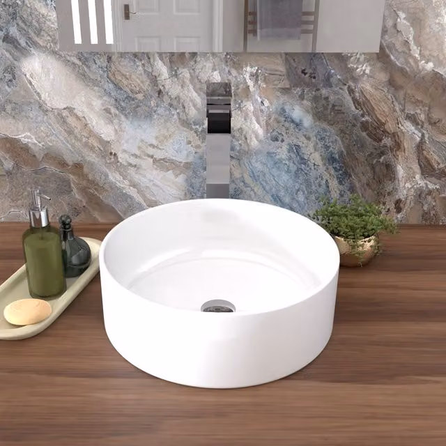 Nes Home Coley Round Ceramic Countertop Basin in Gloss White, Diameter: 36 cm – 3