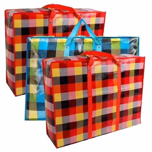 KAV Multicolour Reusable Waterproof Laundry and Storage Bags with Handles and Zippers, Pack of 3, W: 50 cm, H: 35 cm
