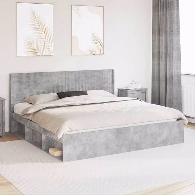 Berkfield Home Modern Upholstered Bed Frame with Headboard and Side Compartment Storage, Grey, W/D/H: 180 x 200 cm