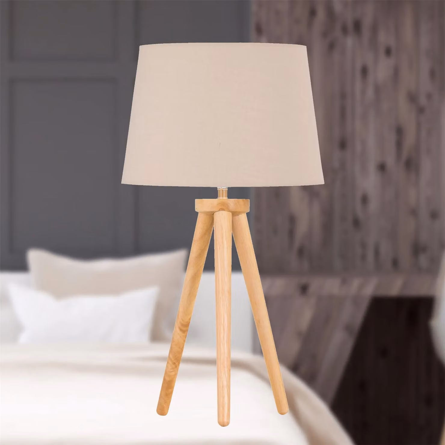First Choice Lighting Set of 2 Light Oak Table Lamps with Brown Fabric Shades – 2