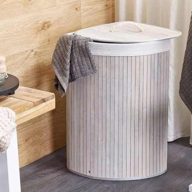 Wyld and Coco Bamboo Corner Storage Basket with Lid and Removable Bag in Grey – 1