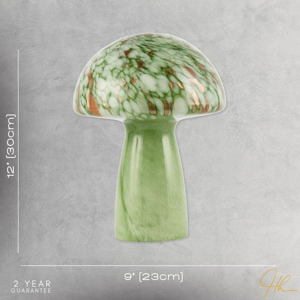 Happy Homewares Retro Green Glass Mushroom Tabletop Lamp with Copper Flecks – 4