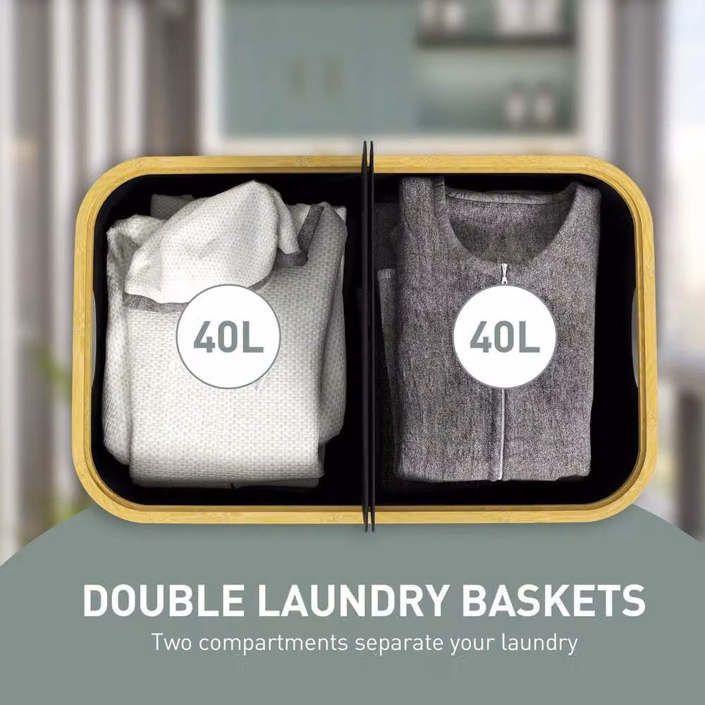 KORVIXA 80L Double Laundry Basket with Lid and Handles in Black – 3