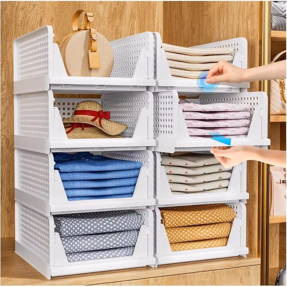 KORVIXA 4-Piece Stackable Wardrobe Drawer Unit Organiser in White – 2