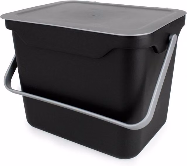 EasyEco 5l Wall-Mounted Plastic Caddy with Odour Filter and Flip Lid in Black