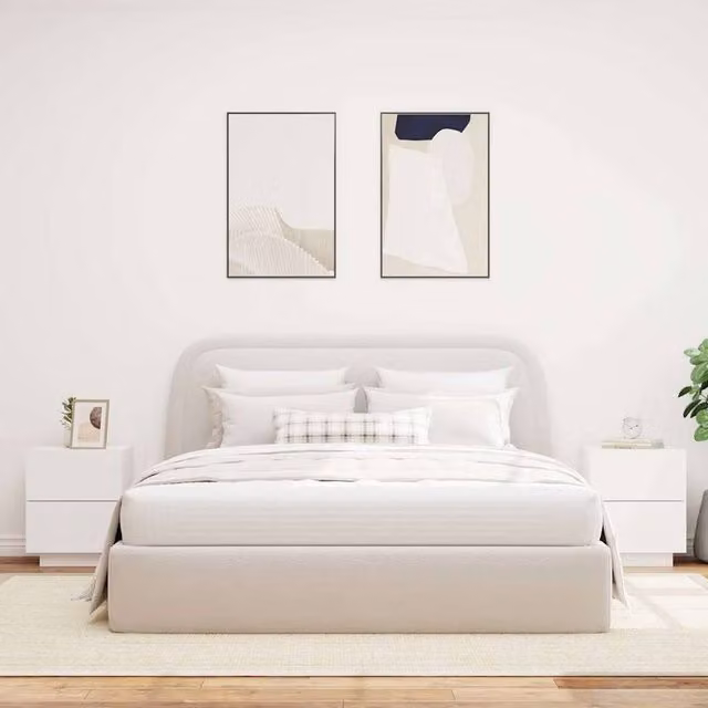 Berkfield Home Set of 2 White Decorative Bedside Cabinets with Integrated LED Lighting W/D/H: 40 x 45 x 55 cm