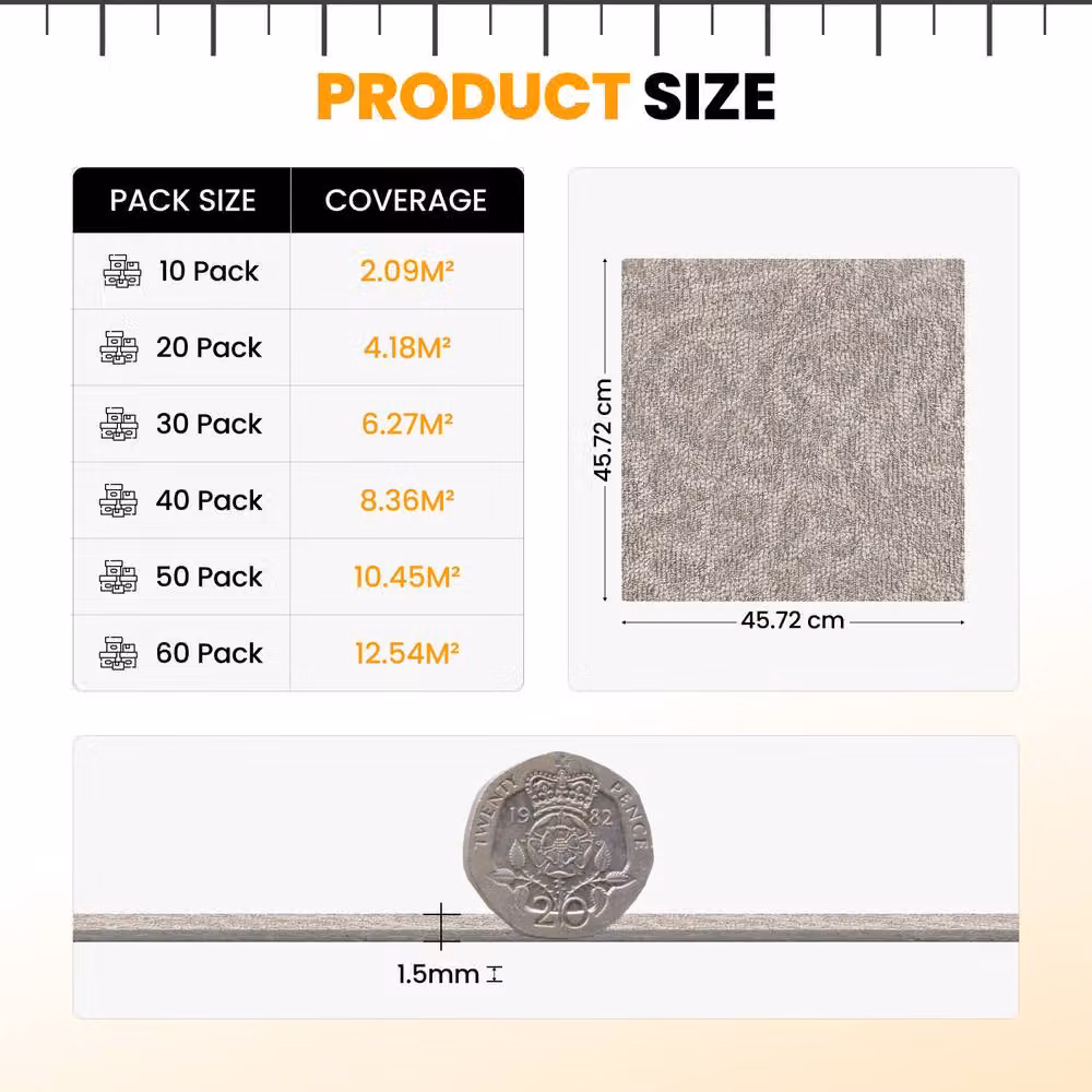 Novecrafto Self-Adhesive Vinyl Floor Tiles with Carpet Effect, Beige, Pack of 10, W/D: 45 x 45 cm – 3