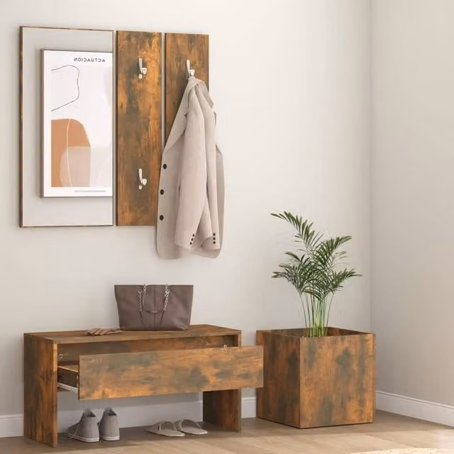 Berkfield Home Hallway Furniture Set in Smoked Oak Brown, including Bench, Mirror and Panel
