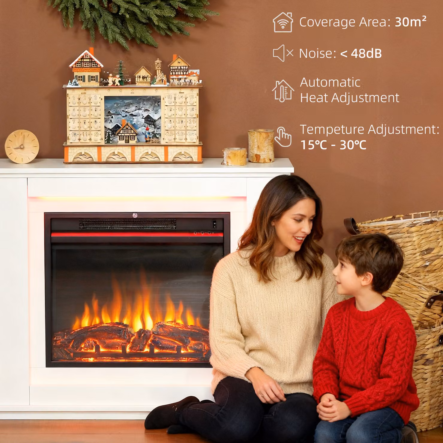 HOMCOM White Inset Electric Fireplace with Realistic Flame Effect, 12 Colours, 5 Brightness Levels, 2000W Heating Power and Remote Control for Living Rooms up to 30 m2 – 5