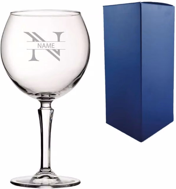 Uniqueful Personalised Hudson Gin Cocktail Glass with Initial and Name in Striped Font, 650ml, Clear
