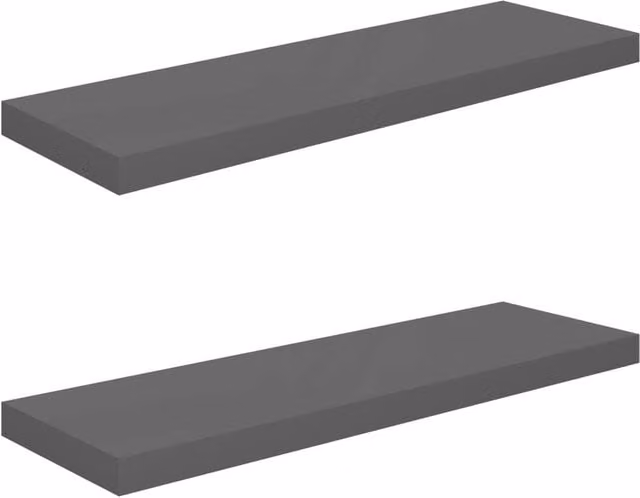 Berkfield Home High Gloss Grey Floating Wall Shelves, 2 Pack, W: 80 cm, D: 23.5 cm, H: 3.8 cm