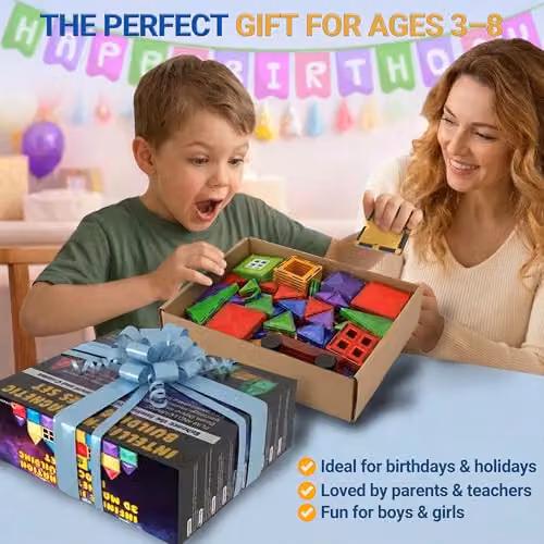 Desire Deluxe 57-Piece Multicolour Magnetic Building Tiles and Vehicle Set – 3