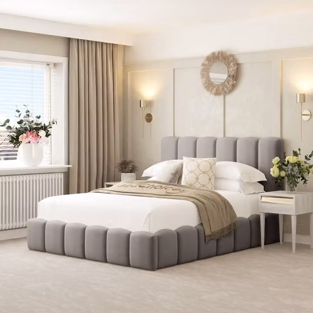 Bed Choices Mayfair Upholstered Bubble Bed Frame with Ottoman Storage in Grey, Size: 180 x 200 cm