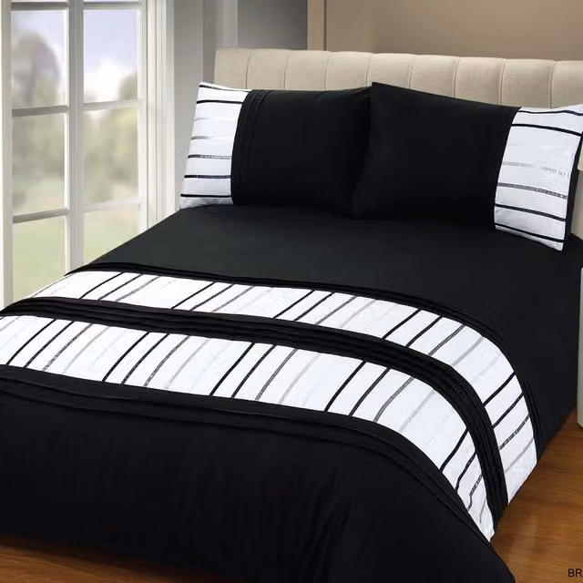 Rapport Home Brooklyn Striped Polyester Duvet Set and Pillowcase, Black, W: 90 cm, L: 200 cm