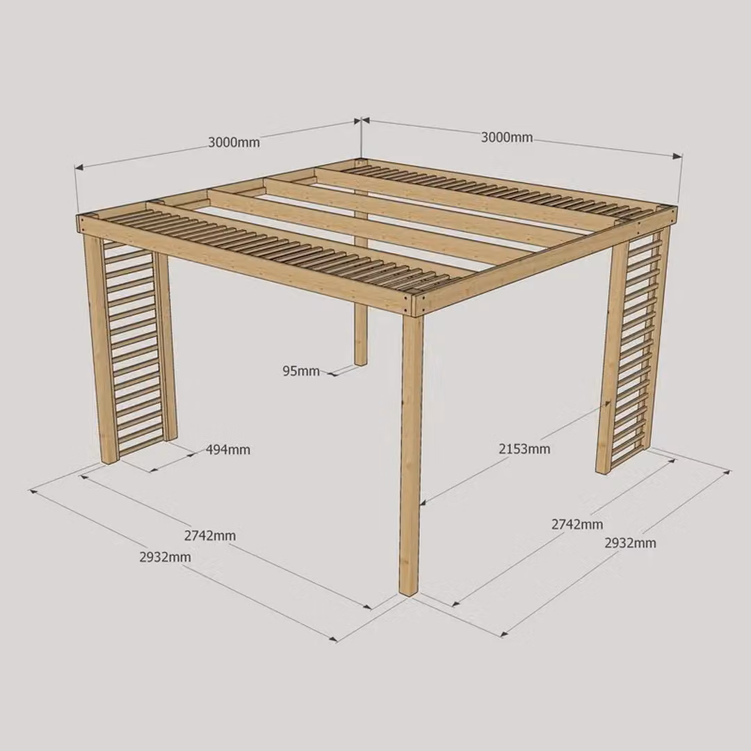 Rutland County Garden Furniture Ltd Panel Pergola in Brown Wood and Steel, W: 300 cm, D: 300 cm, H: 230 cm – 5