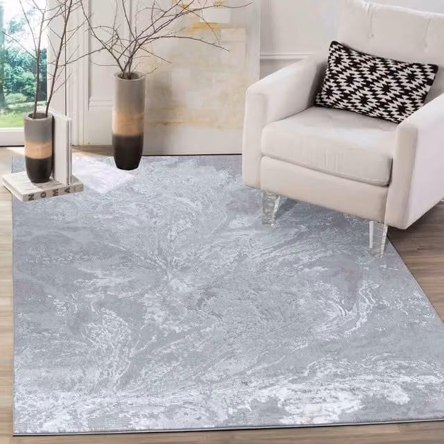 Modern Serenity Abstract Machine Woven Area Rug in Grey, W: 120 cm x D: 120 cm