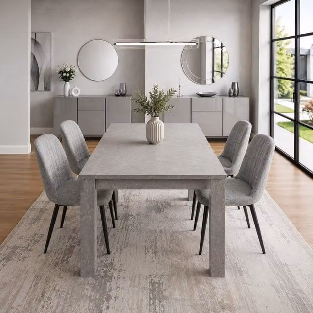 Kosy Koala Modern Rectangular Dining Table with 4 Grey Fabric Chairs in Brown and Grey
